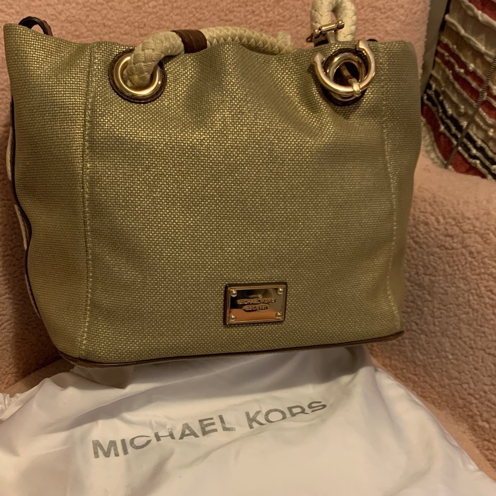 Michael Kors Olive Canvas Shoulder Tote with Rope Handles